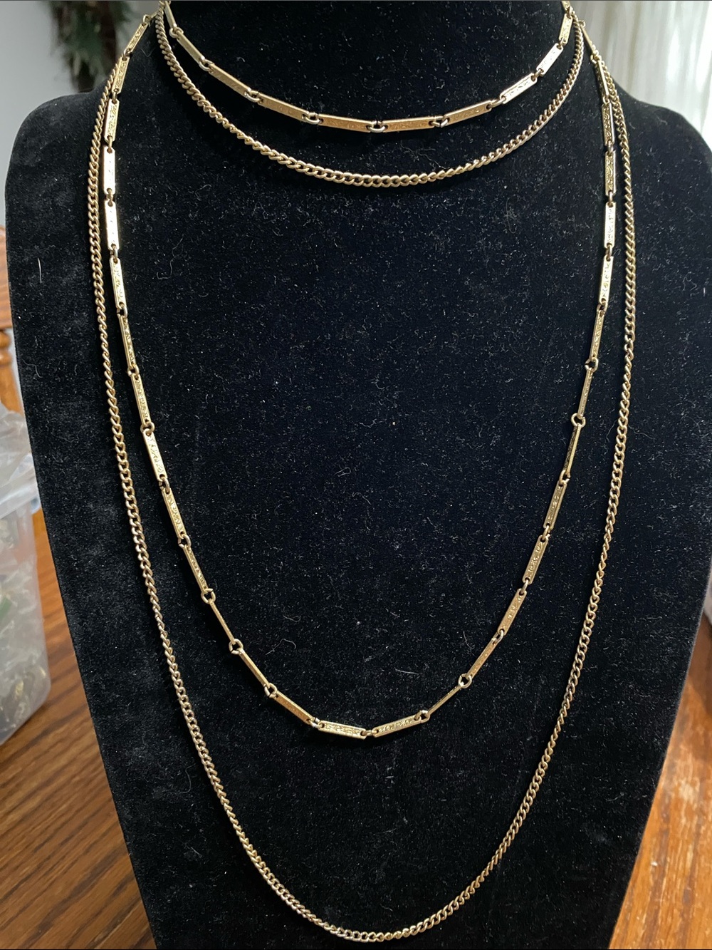 VTG Layered Gold-Tone Bar Links Multi-Chain Necklace